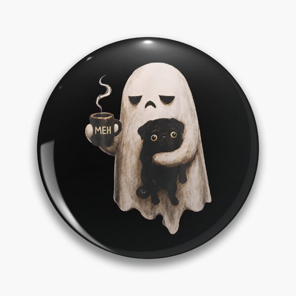 Item preview, Grumpy Ghost Holding Black Pug Dog Meh Coffee Cup Halloween designed and sold by Chromatic-Cubes.