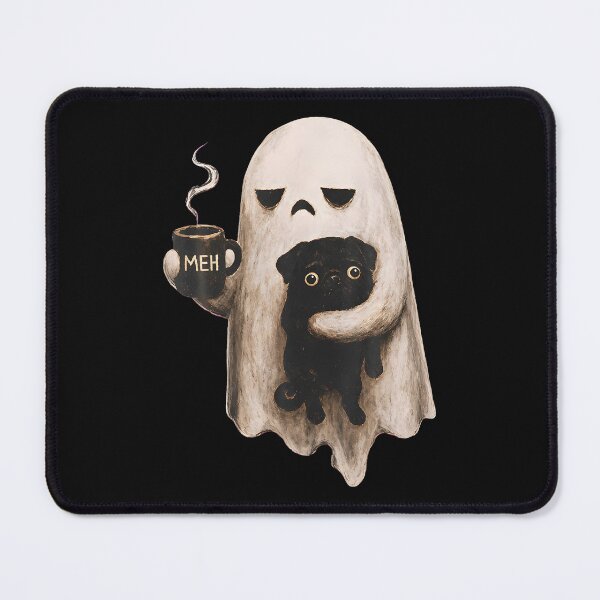 Item preview, Grumpy Ghost Holding Black Pug Dog Meh Coffee Cup Halloween designed and sold by Chromatic-Cubes.