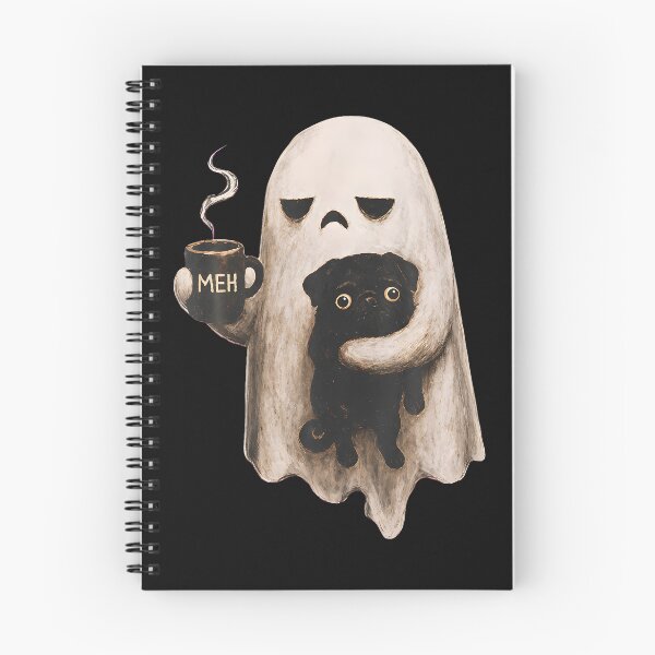 Item preview, Grumpy Ghost Holding Black Pug Dog Meh Coffee Cup Halloween designed and sold by Chromatic-Cubes.