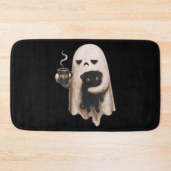Item preview, Grumpy Ghost Holding Black Pug Dog Meh Coffee Cup Halloween designed and sold by Chromatic-Cubes.