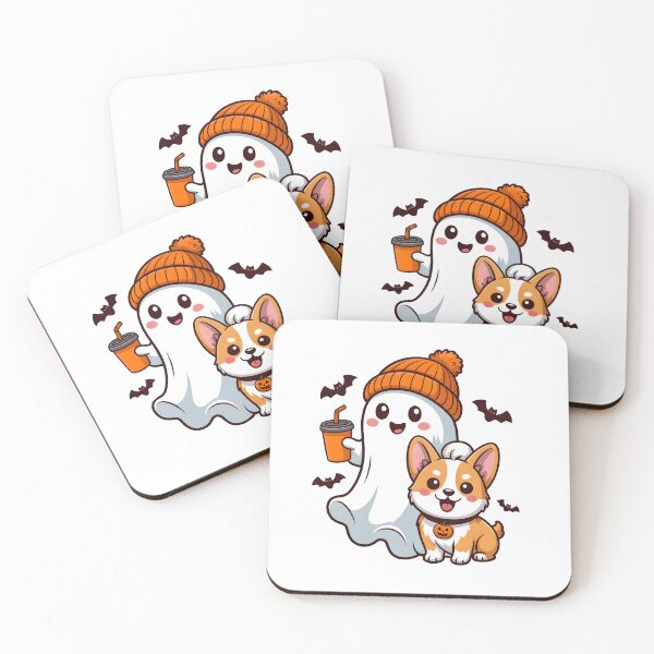 Item preview, Cute Ghost Drinking Coffee With Corgi Dog Halloween Costume designed and sold by limanol.