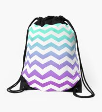Purple Mint Aqua Ombre Chevron Pattern Drawstring Bag