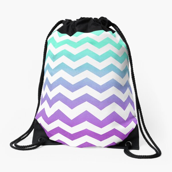 Purple Mint Aqua Ombre Chevron Pattern Drawstring Bag