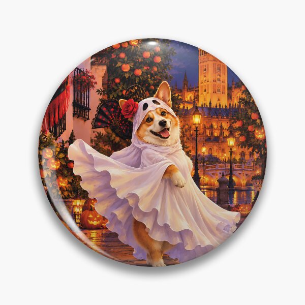 Item preview, Corgi dressed as a ghost dancing flamenco in Seville at night designed and sold by Nomad-Paws.