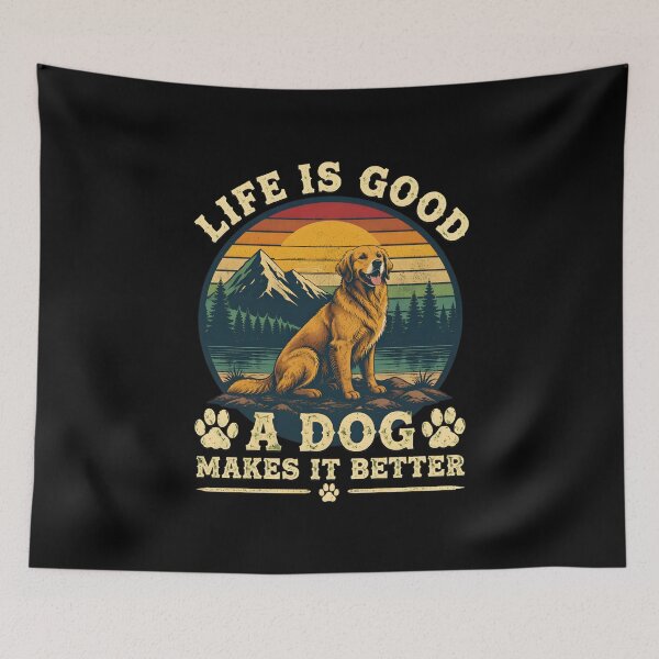 Item preview, life is good a dog makes it better retro sunset dog designed and sold by Lockcownmz.
