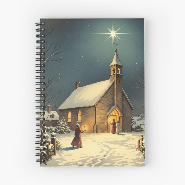 Item preview, Christmas Star over the Village Church, Vintage Print designed and sold by GildedFolio.