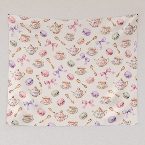 Item preview, Pastel Tea Time – Vintage Teacups, Macarons & Bows Pattern designed and sold by HO•Designs.