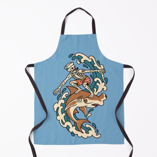 Item preview, Tattoed Skeleton Surfing Hammerhead Shark - Sailor Jerry Vintage Tattoo Style designed and sold by Bombergirls.