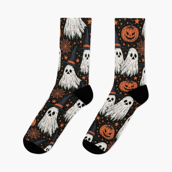 Item preview, Woodcut Ghosts and Jack-o'-Lanterns Halloween Pattern designed and sold by JTArtRealm.