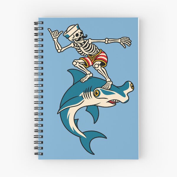 Item preview, Skeleton Surfing Hammerhead Shark - Sailor Jerry Vintage Tattoo Style designed and sold by Bombergirls.