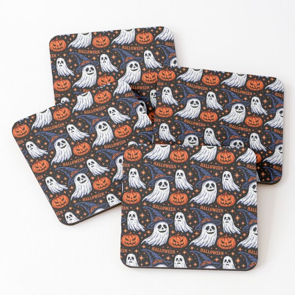 Item preview, Grinning Witch Hat Ghosts Retro Halloween Pattern designed and sold by JTArtRealm.
