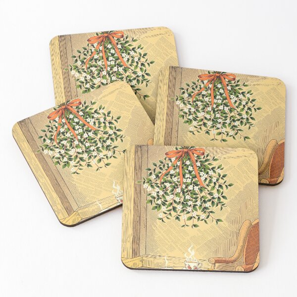 Item preview, Mistletoe and Two Teacups, Vintage Christmas Print designed and sold by GildedFolio.