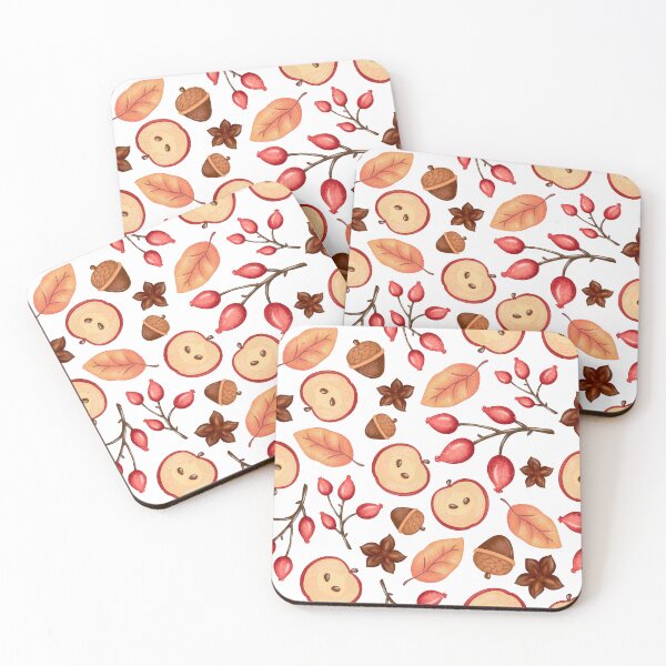 Item preview, Red Apple Slice Star Anise Rosehip White Pattern designed and sold by FestivityFinds.