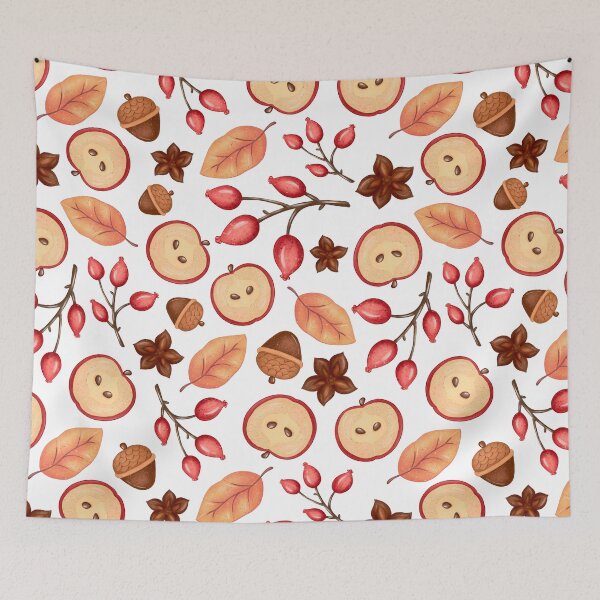 Item preview, Red Apple Slice Star Anise Rosehip White Pattern designed and sold by FestivityFinds.