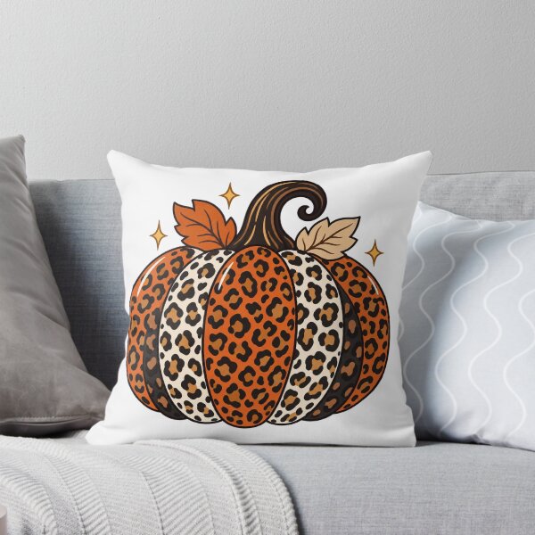 Item preview, Leopard Print Autumn Pumpkin with Fall Leaves designed and sold by skyartdesign.