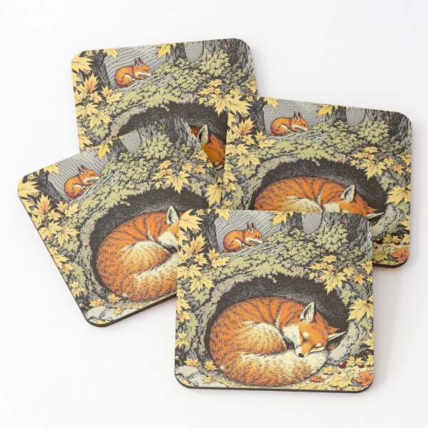 Item preview, Red Fox Asleep in the Oak Leaves, Vintage Autumn Print designed and sold by GildedFolio.