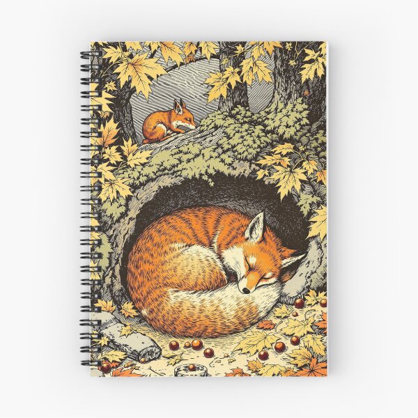 Item preview, Red Fox Asleep in the Oak Leaves, Vintage Autumn Print designed and sold by GildedFolio.