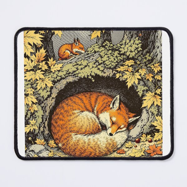 Item preview, Red Fox Asleep in the Oak Leaves, Vintage Autumn Print designed and sold by GildedFolio.