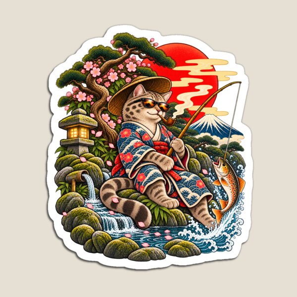 Item preview, Cat – Chill, Japanese Fishing Trip Tattoo Art designed and sold by Sleepy Safari.