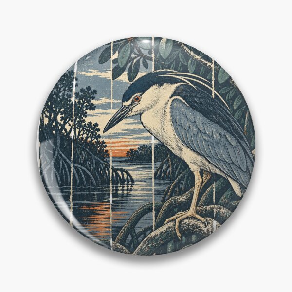 Item preview, Black Crowned Night Heron on the Mangrove Roots Wild Bird Wildlife Painting designed and sold by VisualArtsOasis.