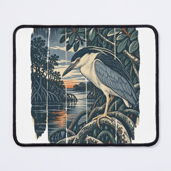 Item preview, Black Crowned Night Heron on the Mangrove Roots Wild Bird Wildlife Painting designed and sold by VisualArtsOasis.