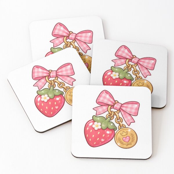 Item preview, Cute Pink Strawberry & Golden Heart Medal Bow designed and sold by Kiralemon.
