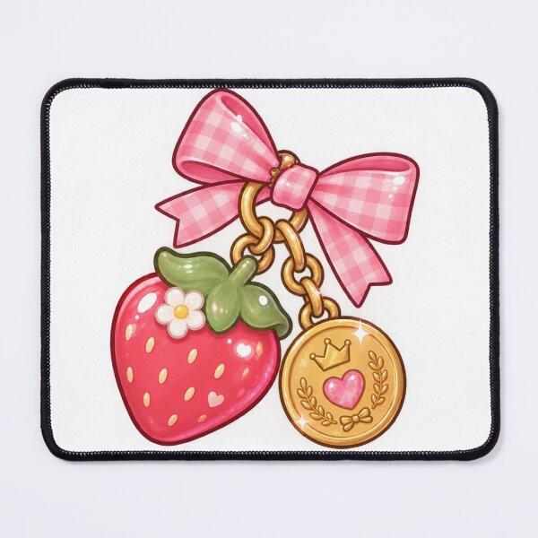 Item preview, Cute Pink Strawberry & Golden Heart Medal Bow designed and sold by Kiralemon.