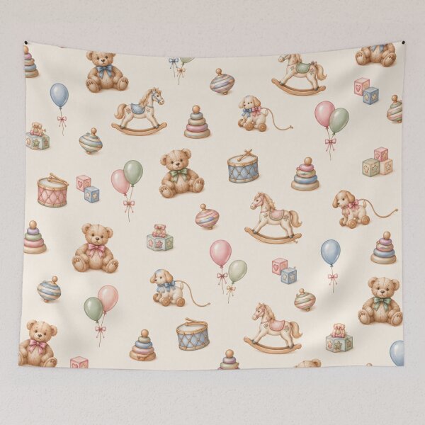 Item preview, Vintage Toys – Pastel Teddy Bears & Rocking Horses Pattern designed and sold by HO•Designs.