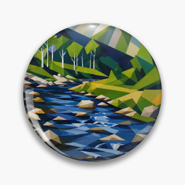 Item preview, Geometric Mountain Landscape with Rushing River designed and sold by Vicky Brago-Mitchell®.