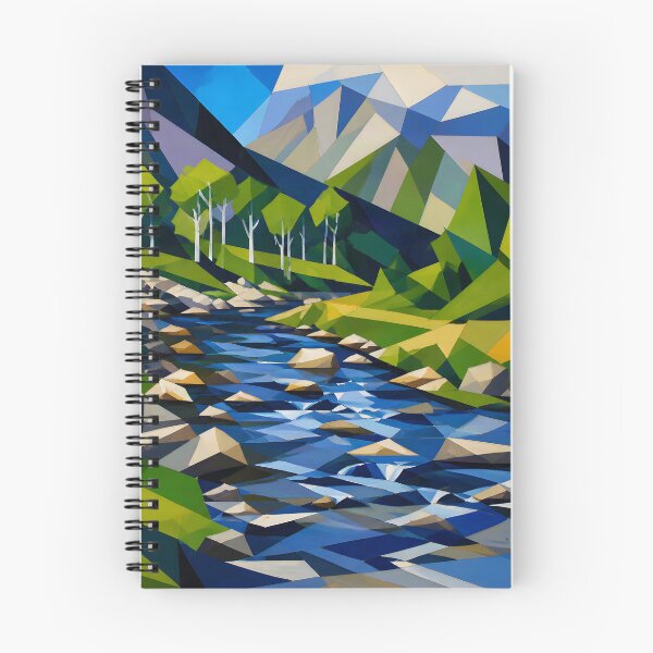 Item preview, Geometric Mountain Landscape with Rushing River designed and sold by Vicky Brago-Mitchell®.