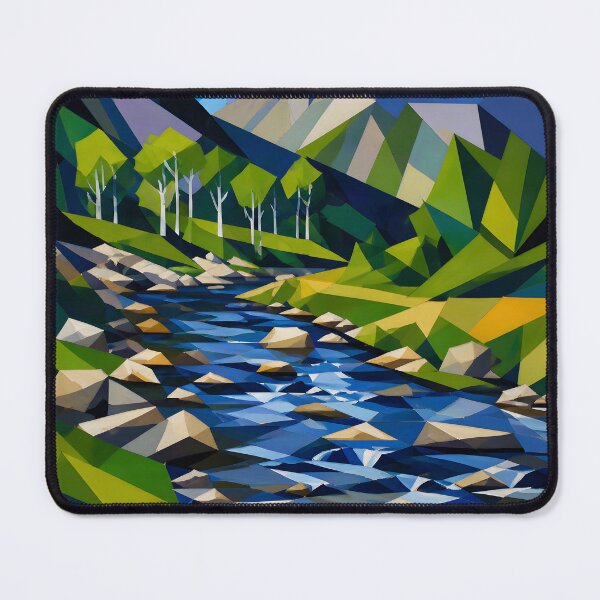 Item preview, Geometric Mountain Landscape with Rushing River designed and sold by Vicky Brago-Mitchell®.