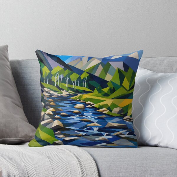 Item preview, Geometric Mountain Landscape with Rushing River designed and sold by Vicky Brago-Mitchell®.