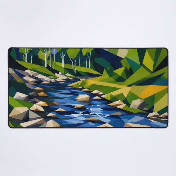 Item preview, Geometric Mountain Landscape with Rushing River designed and sold by Vicky Brago-Mitchell®.