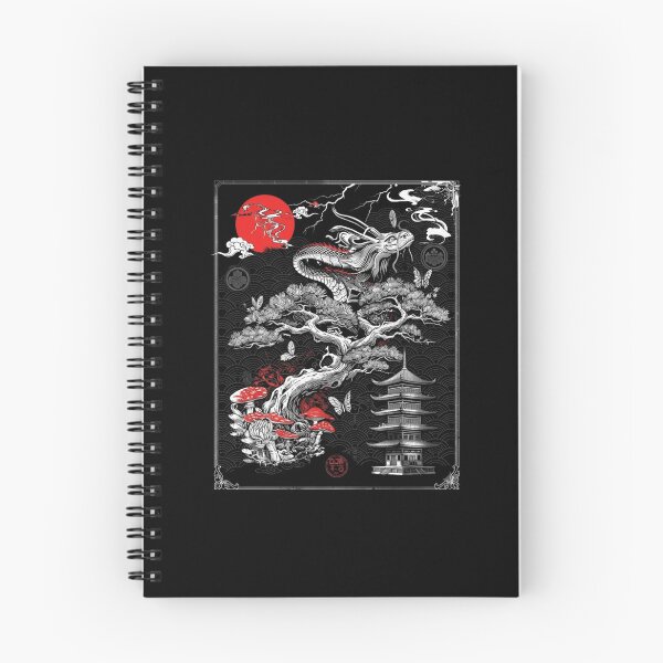 Item preview, Japanese Asian Dragon Cherry Blossom Pagoda Dark Aesthetic Design designed and sold by Ostericaimusa.