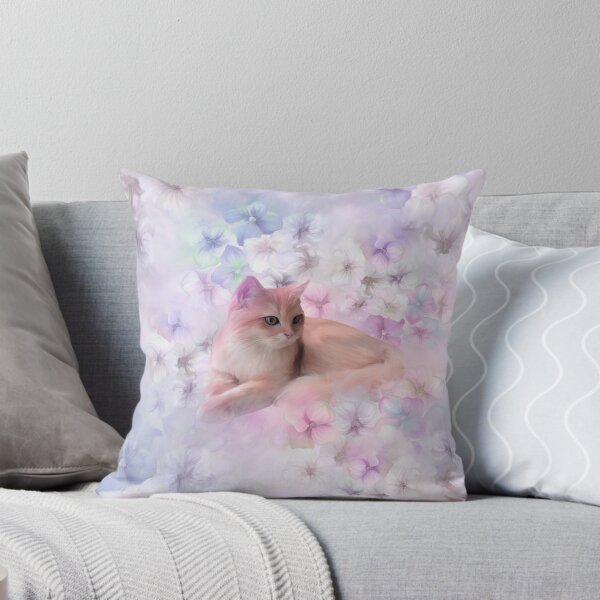 Item preview, kitty and blue hydrangea botanical  designed and sold by letsgow8th.