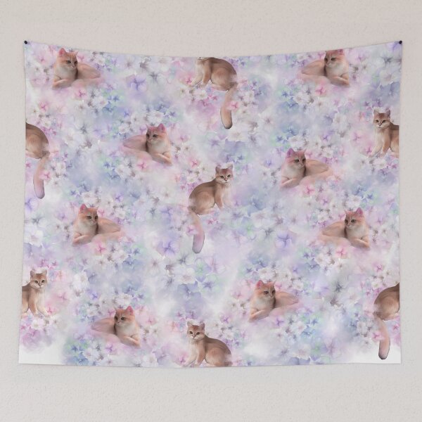 Item preview, kitty and blue hydrangea botanical  designed and sold by letsgow8th.