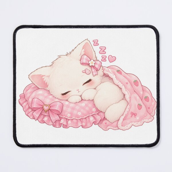 Item preview, Cute Sleeping Strawberry Cat in Pink Blanket designed and sold by Kiralemon.