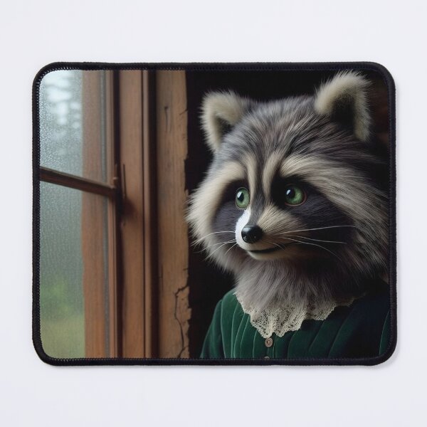 Item preview, Raccoon Woman Watching the Rain at the Cabin designed and sold by MossfirWood.