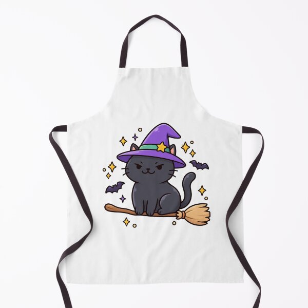 Item preview, Cute Witch Cat on Broom | Kawaii Halloween Black Cat designed and sold by MrDev.