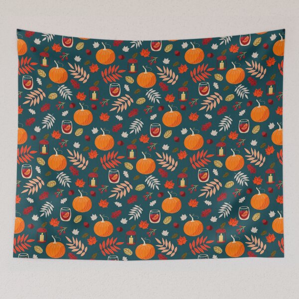 Item preview, Cozy Pumpkin Lantern Mulled Wine Teal Desk Mat Autumn Pattern designed and sold by FestivityFinds.