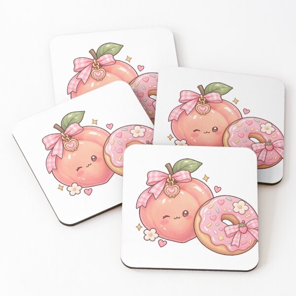 Item preview, Cute Kawaii Peach and Pink Donut with Bow designed and sold by Kiralemon.