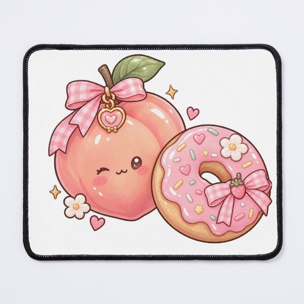 Item preview, Cute Kawaii Peach and Pink Donut with Bow designed and sold by Kiralemon.