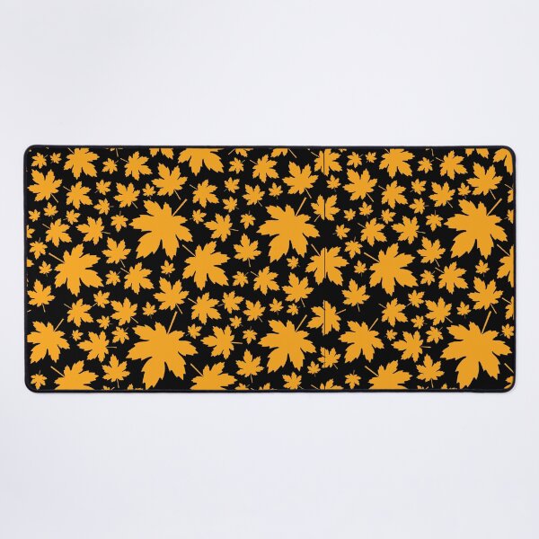 Item preview, Golden Yellow Maple Leaf Black Desk Mat Graphic Fall Pattern designed and sold by FestivityFinds.