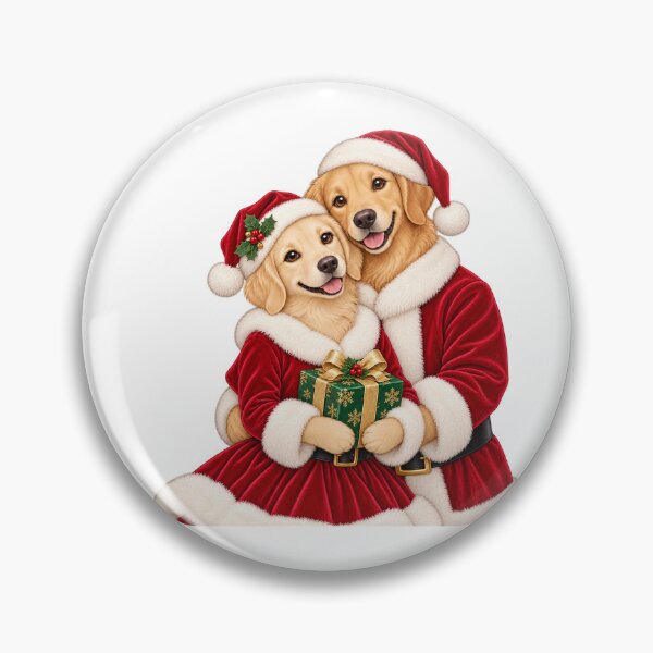 Item preview, Golden Retriever Christmas Couple in Santa Outfits designed and sold by skyartdesign.