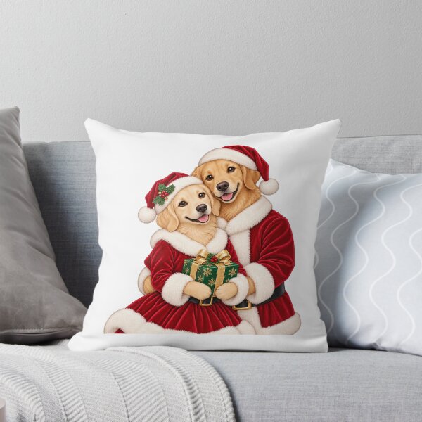 Item preview, Golden Retriever Christmas Couple in Santa Outfits designed and sold by skyartdesign.