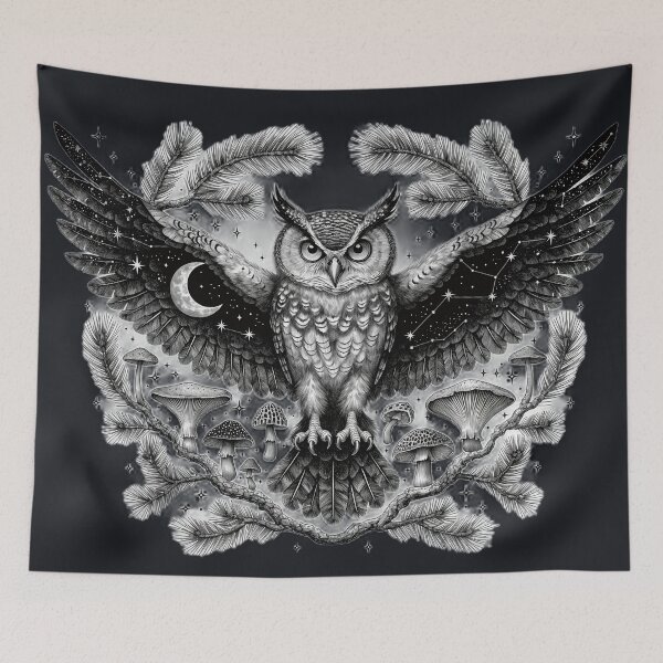 Item preview, Mystical Moon Owl Forest Guardian Vintage Engraving designed and sold by LenNo9881.
