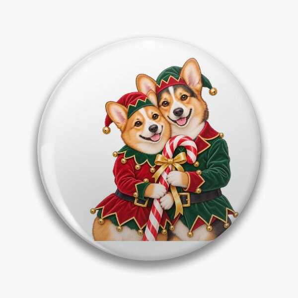 Item preview, Christmas Corgi Elf Couple with Candy Canes designed and sold by skyartdesign.