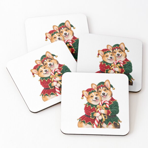 Item preview, Christmas Corgi Elf Couple with Candy Canes designed and sold by skyartdesign.