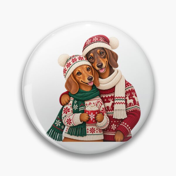 Item preview, Cozy Dachshund Christmas Couple with Winter Sweaters designed and sold by skyartdesign.