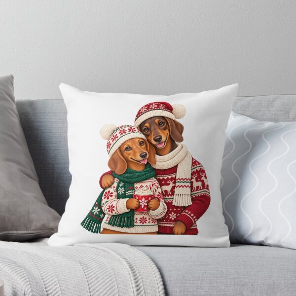 Item preview, Cozy Dachshund Christmas Couple with Winter Sweaters designed and sold by skyartdesign.